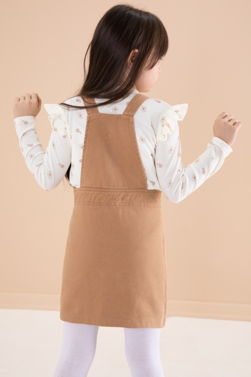 Kahve Çiçek Desenli Badili 2li Kız Çocuk Salopet Takım 20181