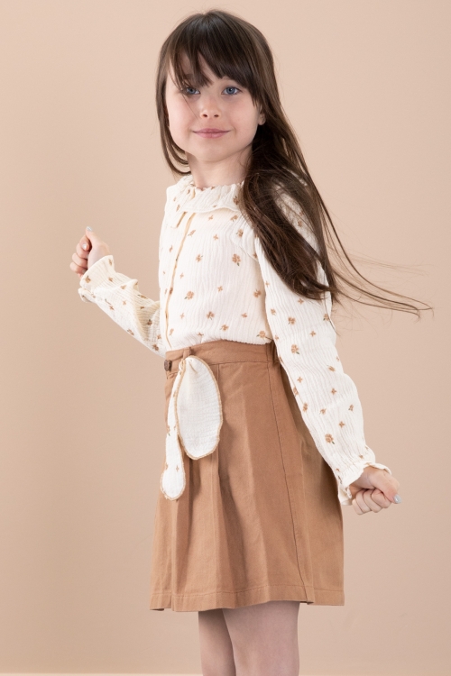 Kahve Çiçek Desenli Müslin Badili Jean Etekli Kız Çocuk Takım 20424
