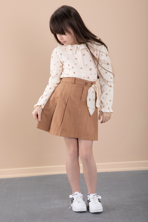 Kahve Çiçek Desenli Müslin Badili Jean Etekli Kız Çocuk Takım 20424