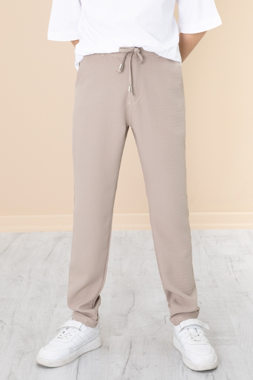 Kahve Duble Paça Erkek Çocuk Jogger Kumaş Pantolon 20057