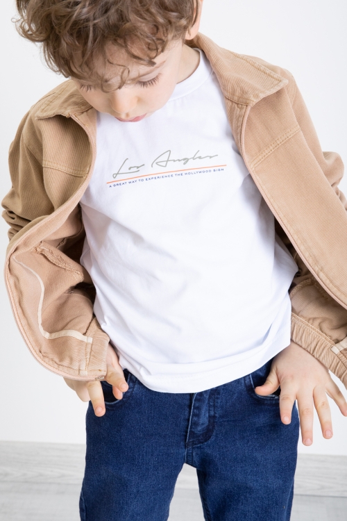 Kahve Fermuarlı Jean Ceketli ve Pantolonlu Erkek Çocuk 3lü Takım 20356