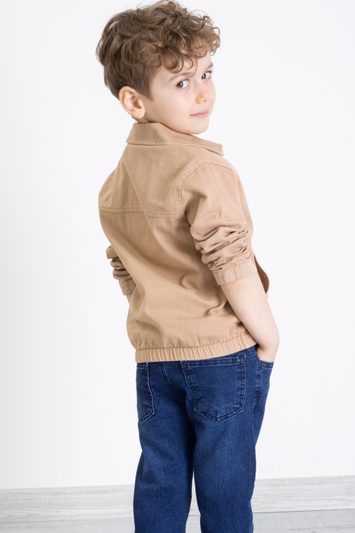 Kahve Fermuarlı Jean Ceketli ve Pantolonlu Erkek Çocuk 3lü Takım 20356