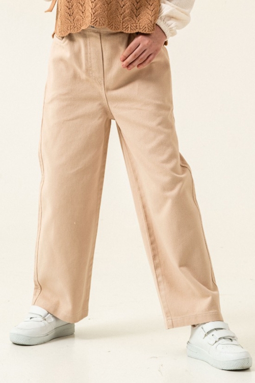 Kahve Örgü Süveterli Müslin Gömlekli Kız Çocuk 3lü Alt Üst Takım 20535