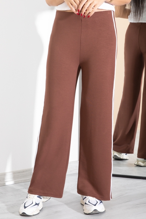 Kahve Yanları Şeritli Geniş Paça Kadın Eşofman Altı 20368