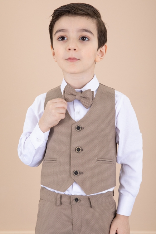 Kahve Yelekli Papyonlu Gömlekli Kumaş Pantolonlu Erkek Çocuk Takım Elbise 20431