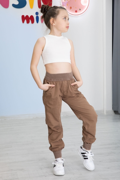 Kahverengi Bel ve Paçası Ribanalı Kız Çocuk Pantolon 20476