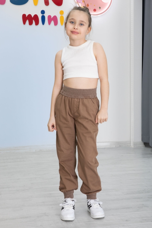 Kahverengi Bel ve Paçası Ribanalı Kız Çocuk Pantolon 20476