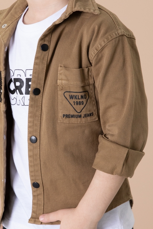 Erkek Çocuk Kahverengi Crew Yazılı Tişörtlü ve File Detaylı Gömlekli 2li Takım 20086