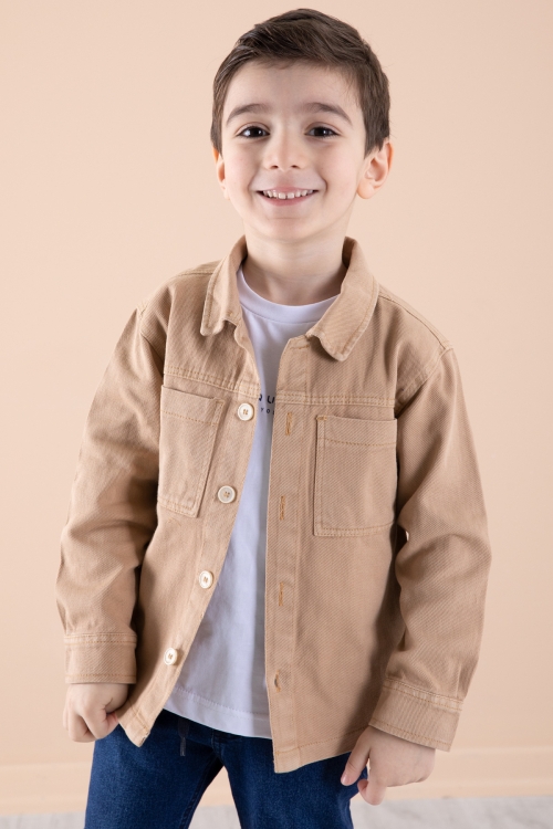 Kahverengi Jean Ceket Yazı Baskılı Erkek Çocuk Pantolonlu 3lü Takım 20313