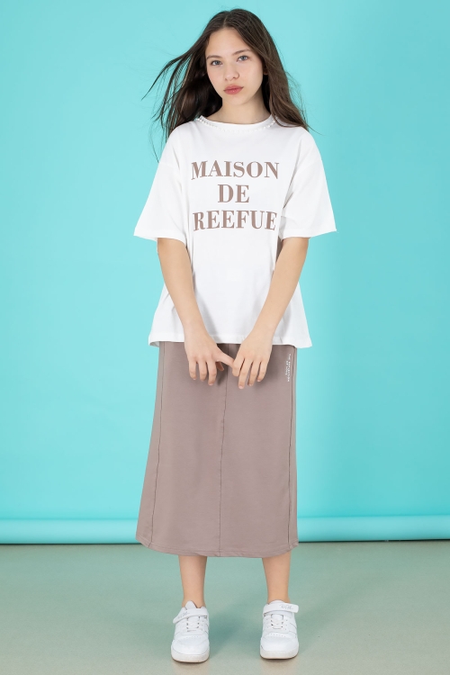 Kahverengi Kız Çocuk Etekli Baskılı Tişörtlü Takım 20507