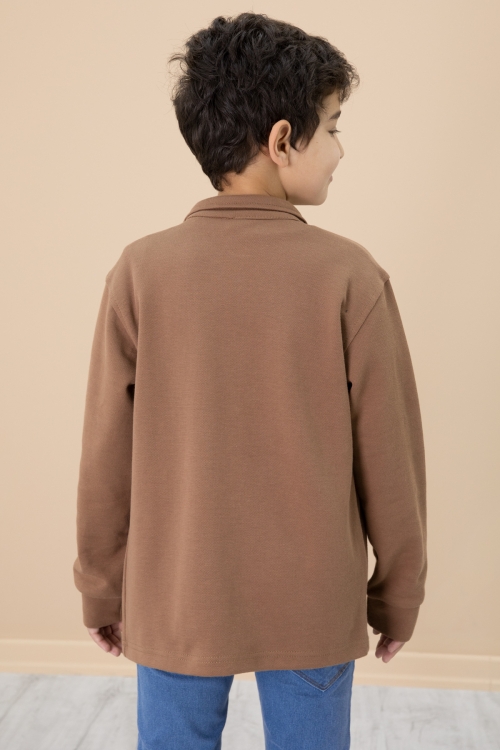 Kahverengi Yazı Baskılı Tişörtlü Gömlekli Erkek Çocuk Takım 20006