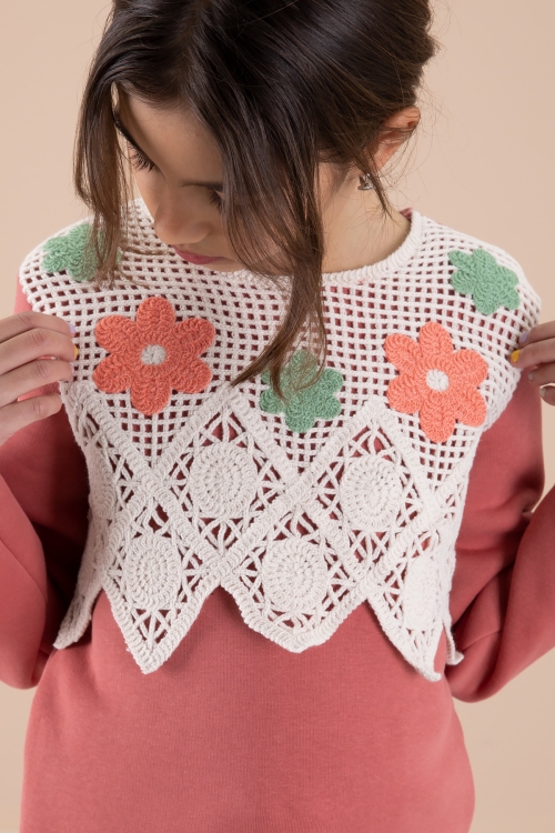 Kiremit Dantel İşlemeli Şardonlu Geniş Paça Kız Çocuk Eşofman Takımı 20239