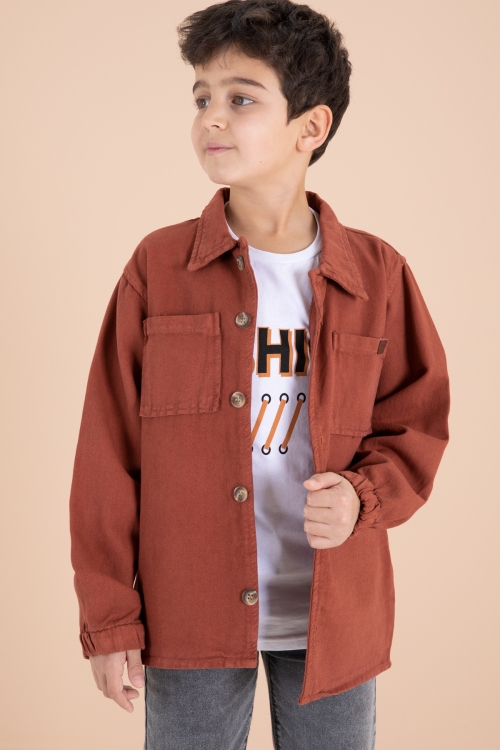 Kiremit Düğmeli Gömlekli Jean Pantolonlu Erkek Çocuk 3lü Takım 19969