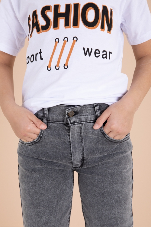 Kiremit Düğmeli Gömlekli Jean Pantolonlu Erkek Çocuk 3lü Takım 19969