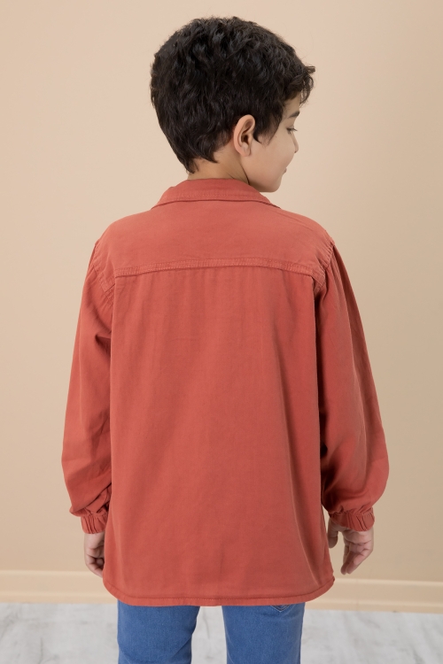 Kiremit Gömlek ve Baskılı Tişörtlü Erkek Çocuk 2li Takım 19988