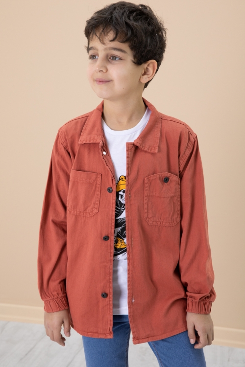 Kiremit Gömlek ve Baskılı Tişörtlü Erkek Çocuk 2li Takım 19988