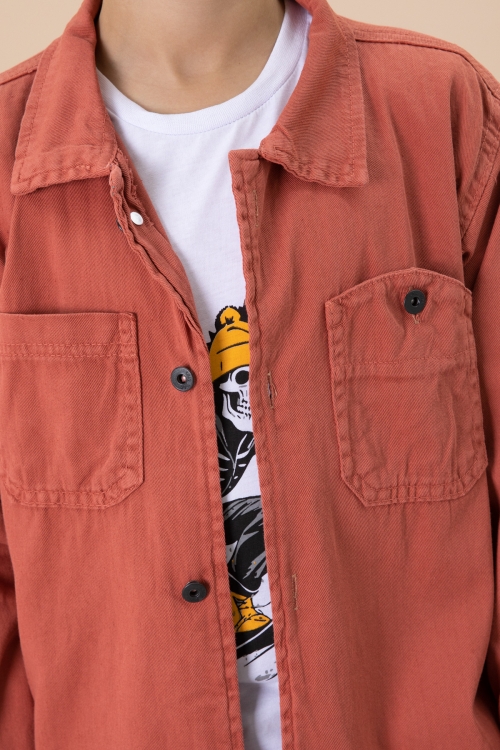 Kiremit Gömlek ve Baskılı Tişörtlü Erkek Çocuk 2li Takım 19988