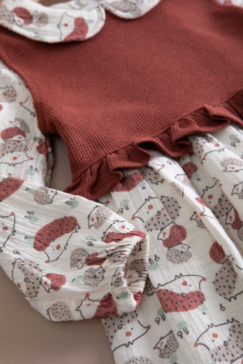 Kiremit Kirpi Desenli Süveterli Kız Çocuk Elbise 20224