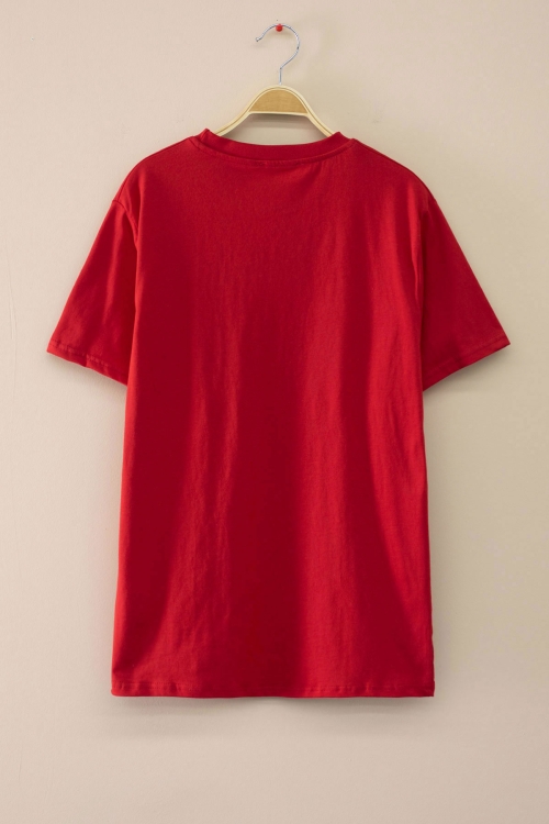 Kırmızı Atatürk Baskılı Bisiklet Yaka Çocuk T-shirt Unisex 20556