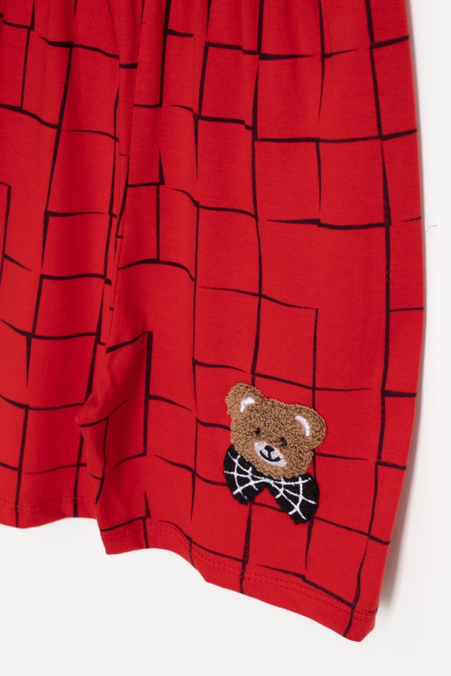 Kırmızı Ayıcık Nakışlı Kısa Kol Tişörtlü Erkek Çocuk Şortlu Takım 20585