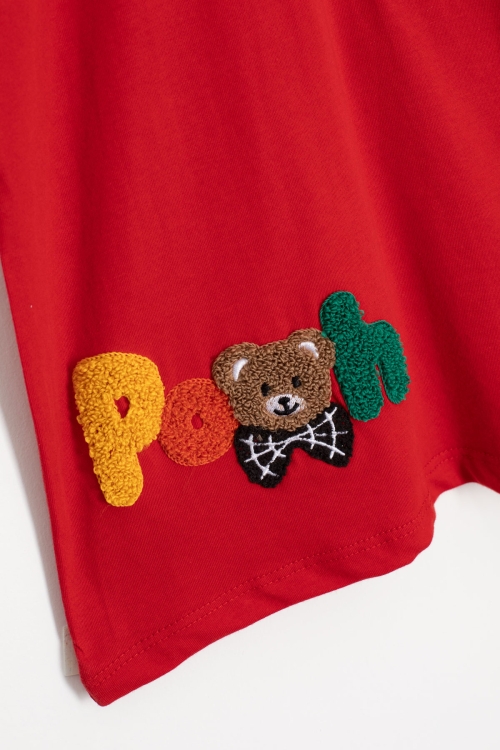 Kırmızı Ayıcık Nakışlı Kısa Kol Tişörtlü Erkek Çocuk Şortlu Takım 20585