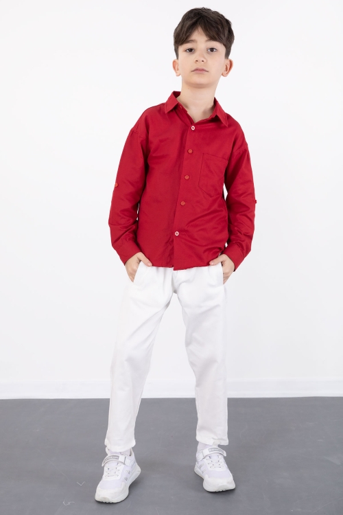 Kırmızı Erkek Çocuk Gömlek Pantolonlu 2li Takım 20434