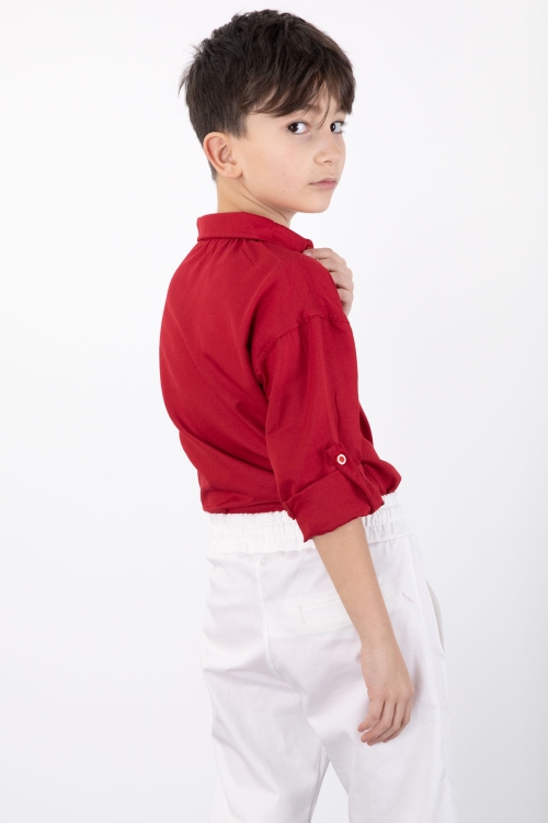 Kırmızı Erkek Çocuk Gömlek Pantolonlu 2li Takım 20434