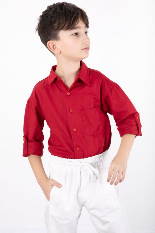 Kırmızı Erkek Çocuk Gömlek Pantolonlu 2li Takım 20434