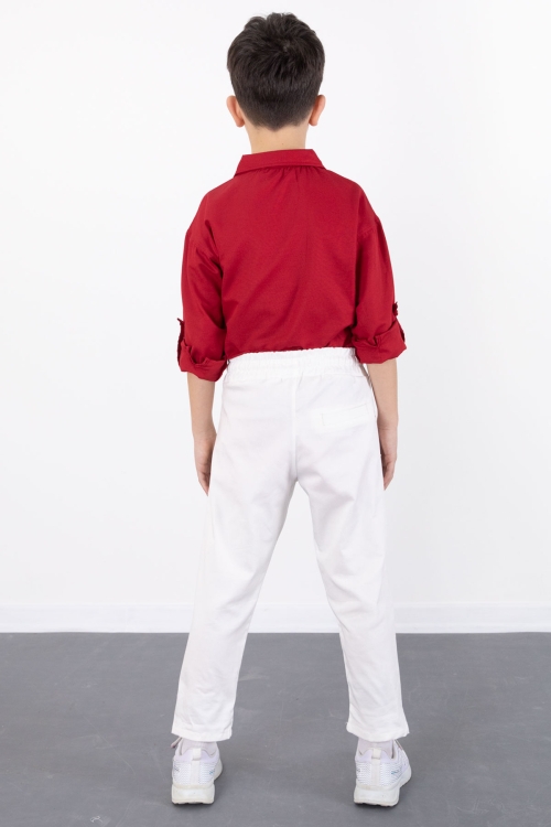 Kırmızı Erkek Çocuk Gömlek Pantolonlu 2li Takım 20434