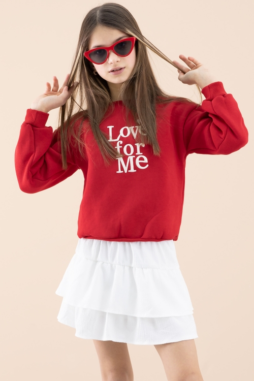 Kırmızı Şardonlu Kız Çocuk Etekli Takım 20251