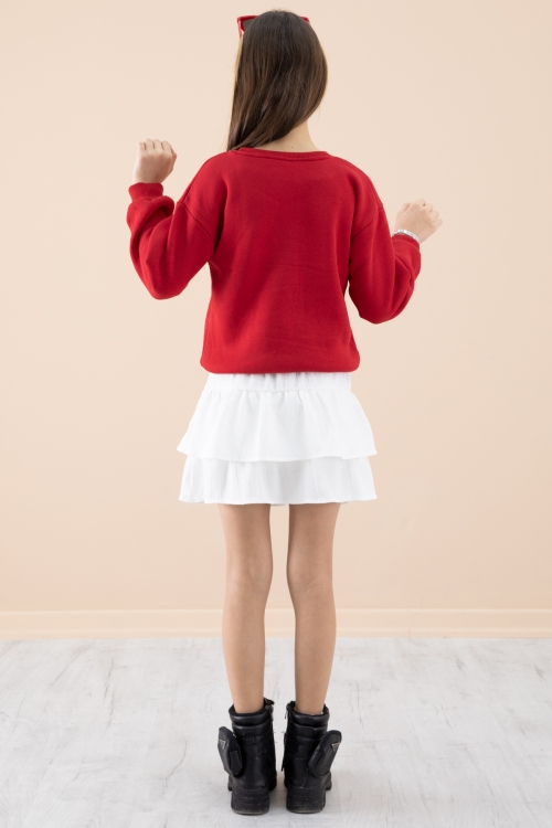 Kırmızı Şardonlu Kız Çocuk Etekli Takım 20251