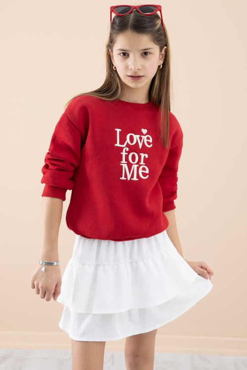 Kırmızı Şardonlu Kız Çocuk Etekli Takım 20251