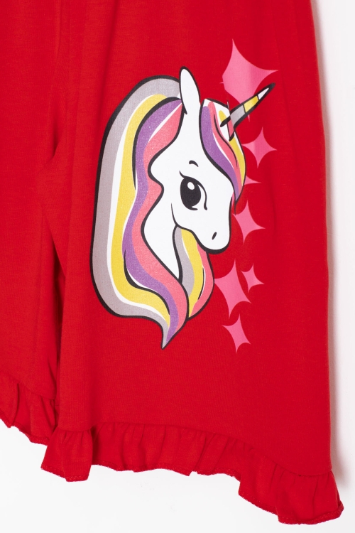 Kırmızı Unicorn Baskılı Kız Çocuk Şortlu 2li Takım 20615