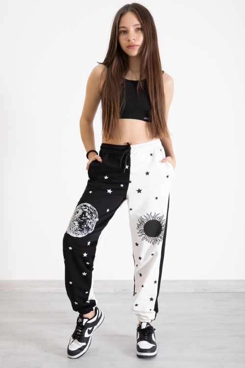 Kız Çocuk Siyah Yıldız Desenli 9-16 Yaş Eşofman Altı 12900