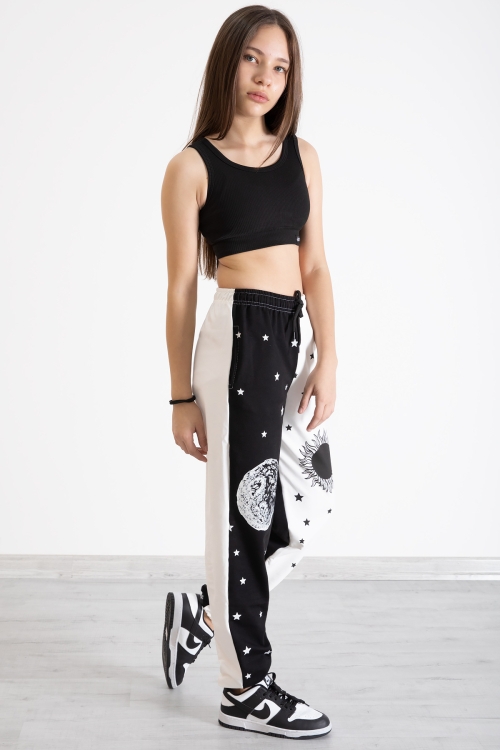 Kız Çocuk Siyah Yıldız Desenli 9-16 Yaş Eşofman Altı 12900