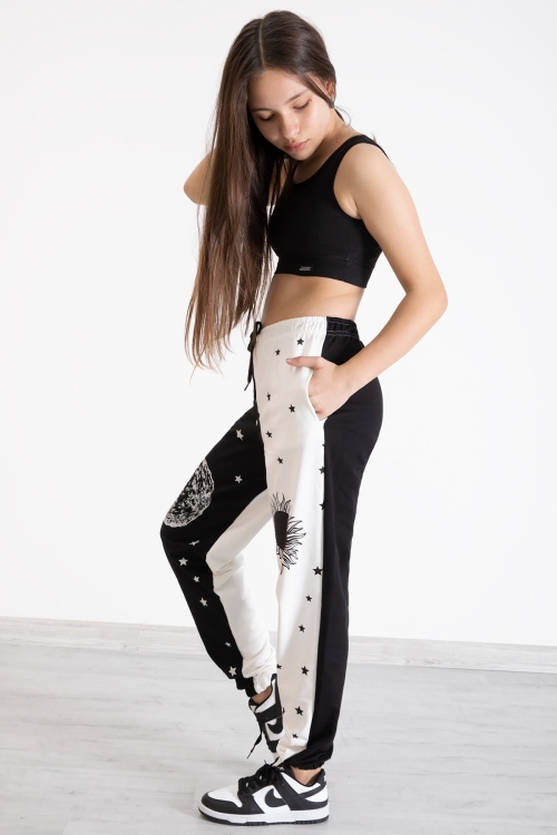 Kız Çocuk Siyah Yıldız Desenli 9-16 Yaş Eşofman Altı 12900