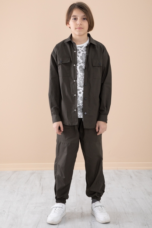 Koyu Haki Erkek Çocuk Gögüs Cepli 3lü Takım 20351