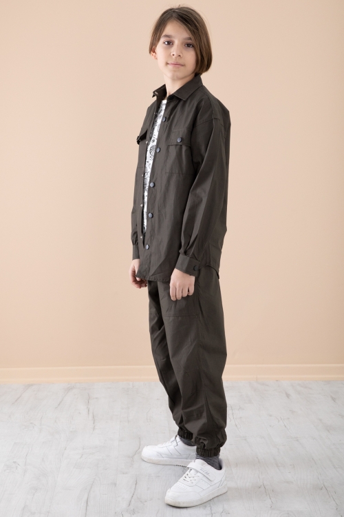 Koyu Haki Erkek Çocuk Gögüs Cepli 3lü Takım 20351