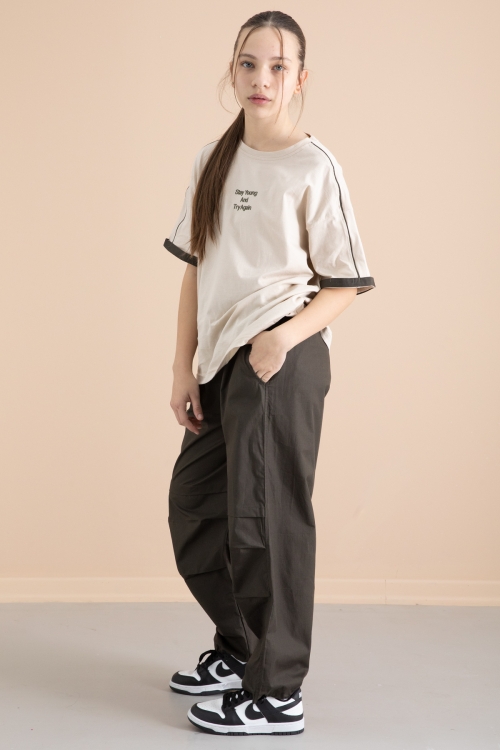 Koyu Haki Kız Çocuk Paraşüt Pantolonlu 2li Takım 20391