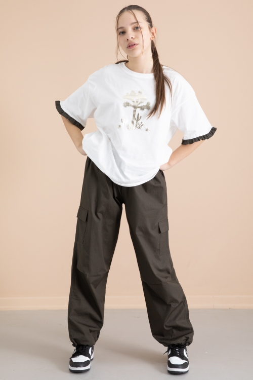 Koyu Haki Kız Çocuk Tişört ve Kargo Cepli Pantolonlu 2li Takım 20397