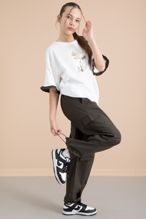 Koyu Haki Kız Çocuk Tişört ve Kargo Cepli Pantolonlu 2li Takım 20397