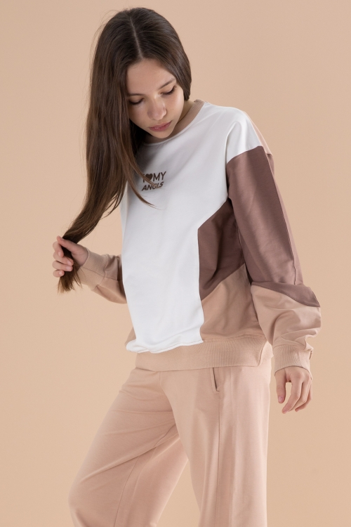 Krem Angels Yazılı Bisiklet Yaka Kız Çocuk Eşofman Takımı 19976