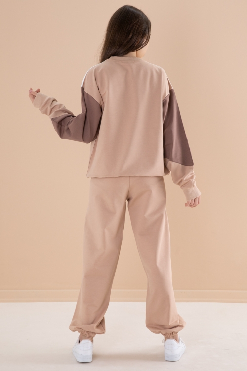 Krem Angels Yazılı Bisiklet Yaka Kız Çocuk Eşofman Takımı 19976