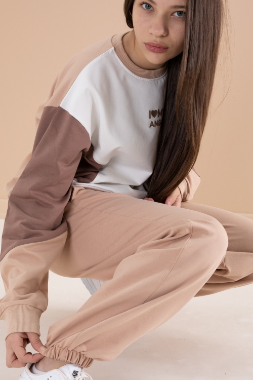 Krem Angels Yazılı Bisiklet Yaka Kız Çocuk Eşofman Takımı 19976