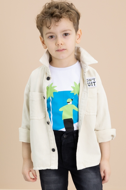 Krem Armalı Jean Gömlekli Pantolonlu Erkek Çocuk 3lü Takım 20028