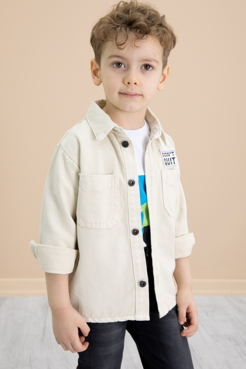 Krem Armalı Jean Gömlekli Pantolonlu Erkek Çocuk 3lü Takım 20028