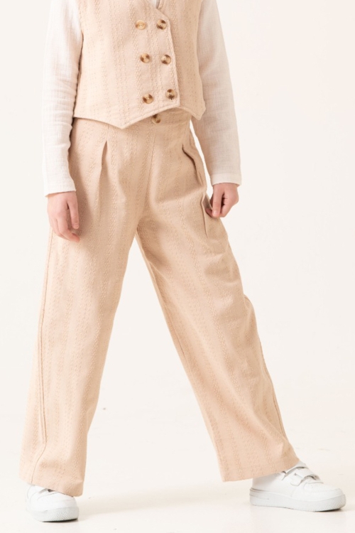 Krem Armürlü Yelekli Düğmeli Gömlekli Kız Çocuk 3lü Takım 20529