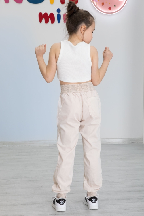Krem Bel ve Paçası Ribanalı Kız Çocuk Pantolon 20477