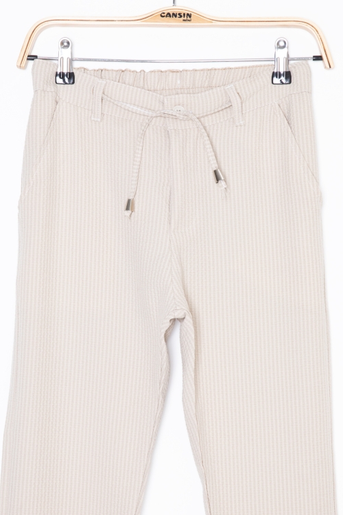 Krem Beli Bağcıklı Duble Paça Erkek Çocuk Jogger Pantolon 20038