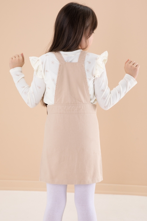 Krem Çiçek Desenli Badili 2li Kız Çocuk Salopet Takım 20183